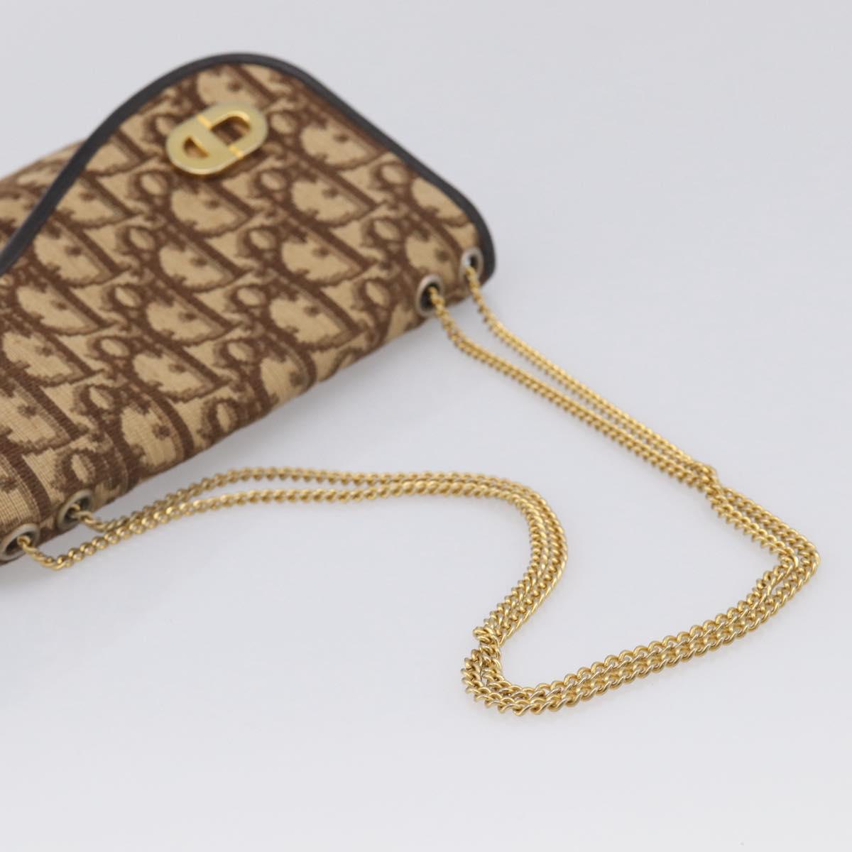 Christian Dior Trotter Canvas Chain Shoulder Bag Brown Gold Auth 212948