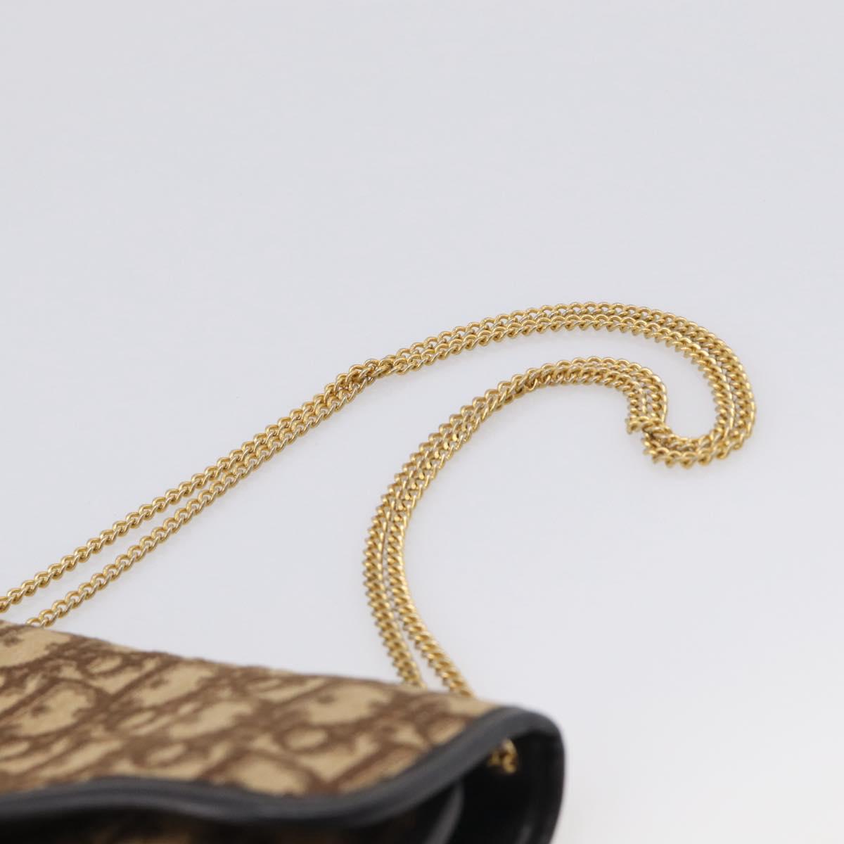 Christian Dior Trotter Canvas Chain Shoulder Bag Brown Gold Auth 212948