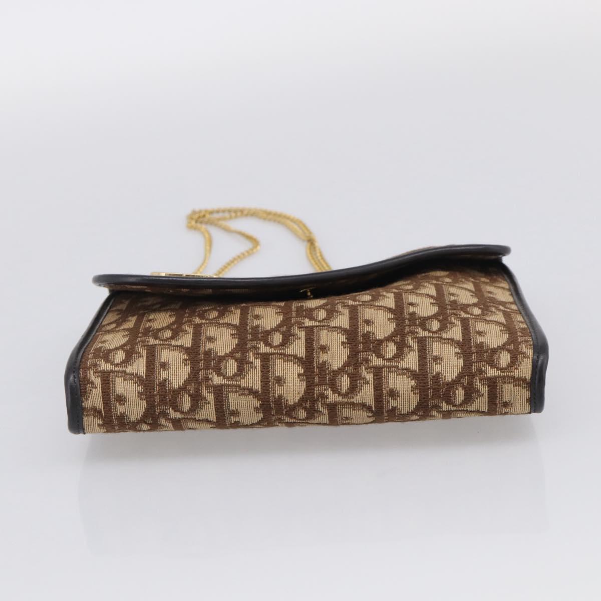 Christian Dior Trotter Canvas Chain Shoulder Bag Brown Gold Auth 212948