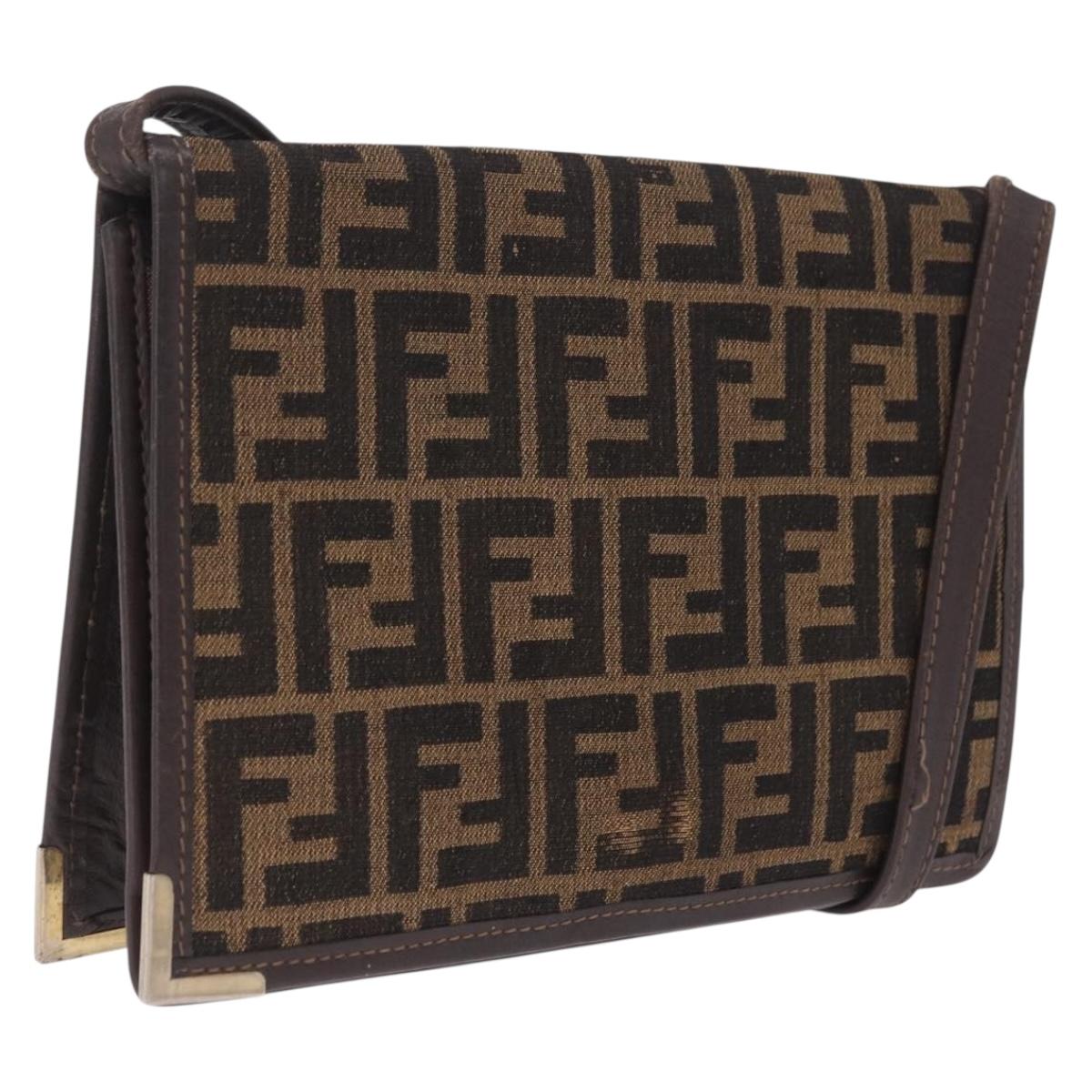 FENDI Zucca Canvas Shoulder Bag Brown Black Auth 212950