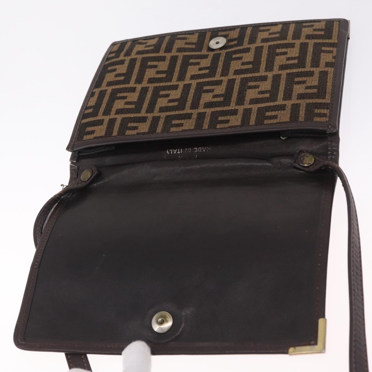 FENDI Zucca Canvas Shoulder Bag Brown Black Auth 212950