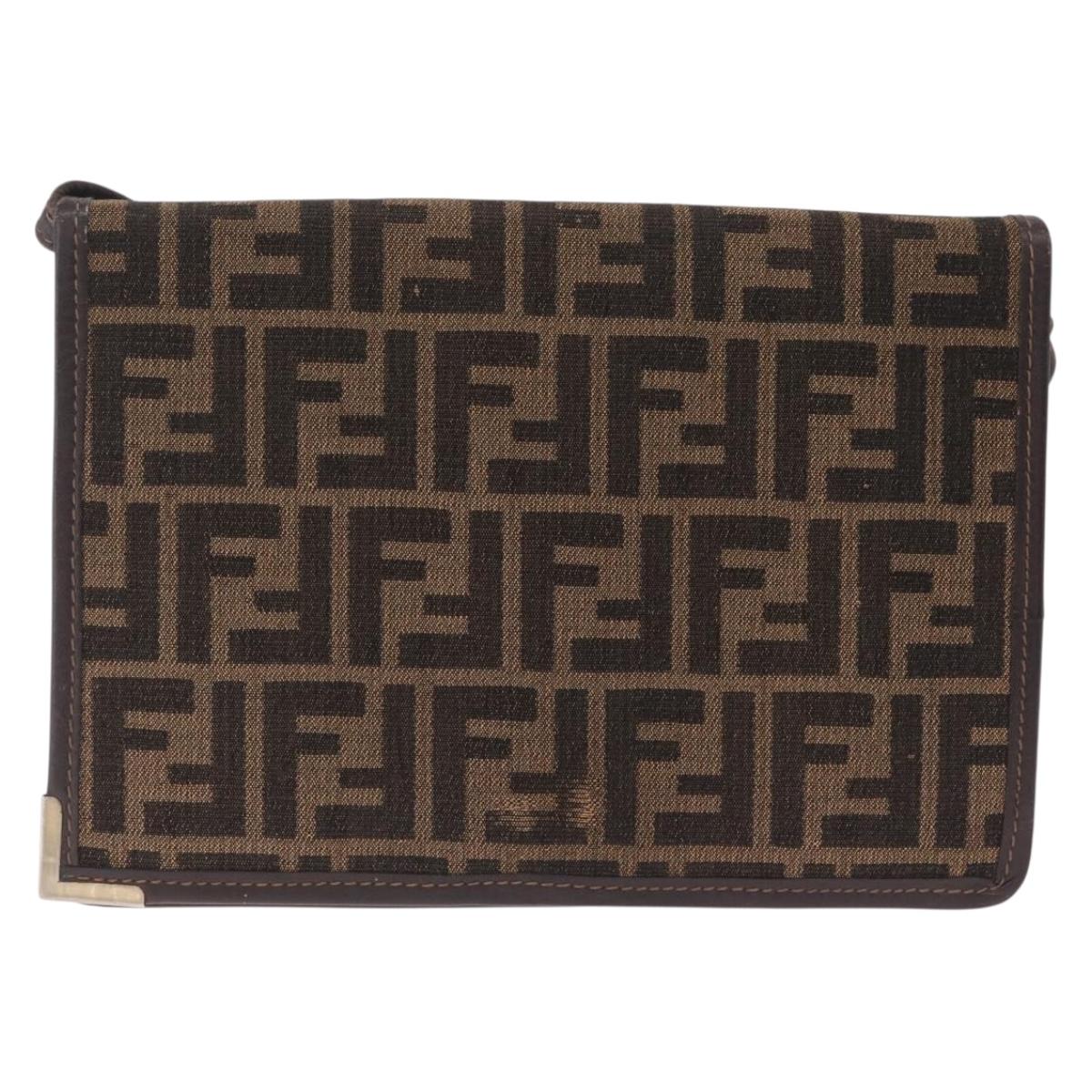 FENDI Zucca Canvas Shoulder Bag Brown Black Auth 212950