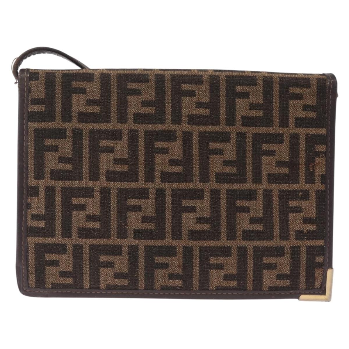 FENDI Zucca Canvas Shoulder Bag Brown Black Auth 212950