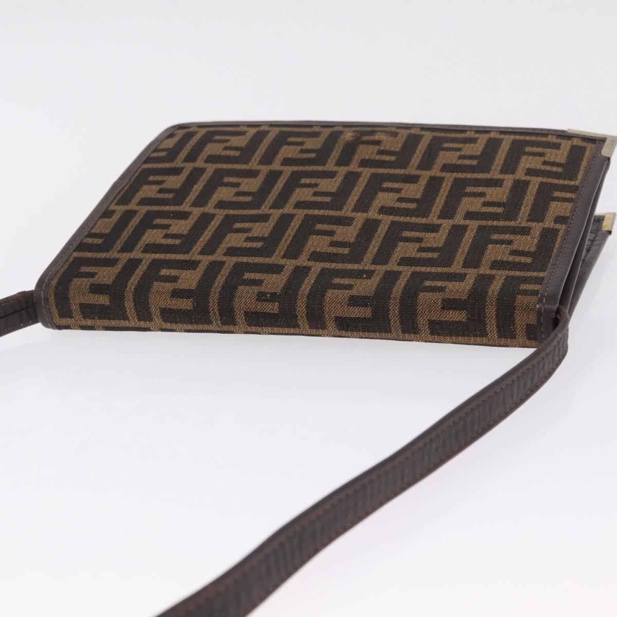 FENDI Zucca Canvas Shoulder Bag Brown Black Auth 212950