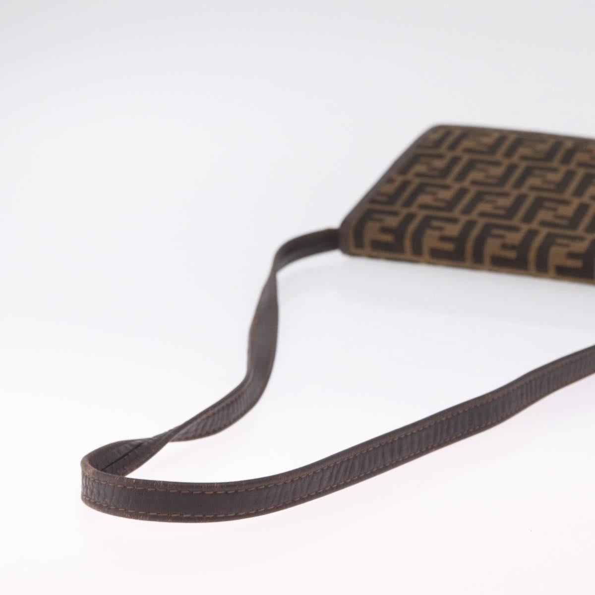 FENDI Zucca Canvas Shoulder Bag Brown Black Auth 212950