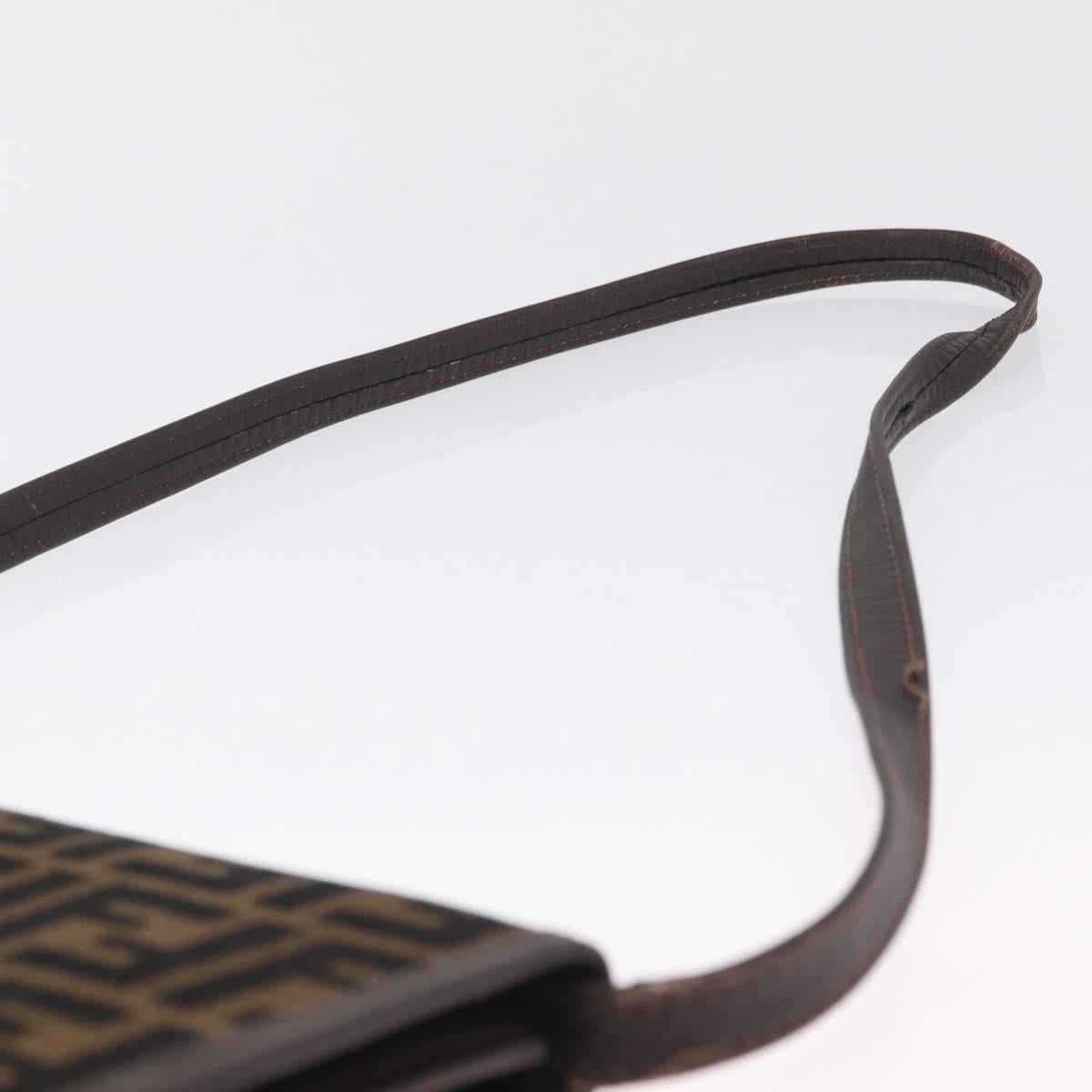 FENDI Zucca Canvas Shoulder Bag Brown Black Auth 212950