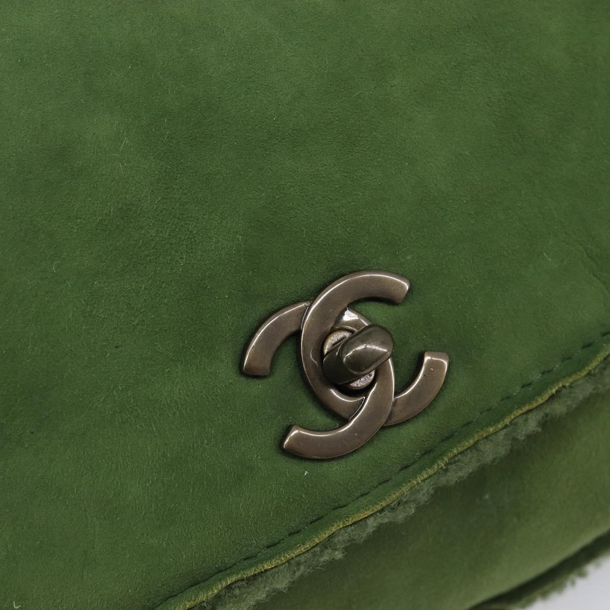 CHANEL Clutch Bag Mouton Green Silver CC Auth 212954V