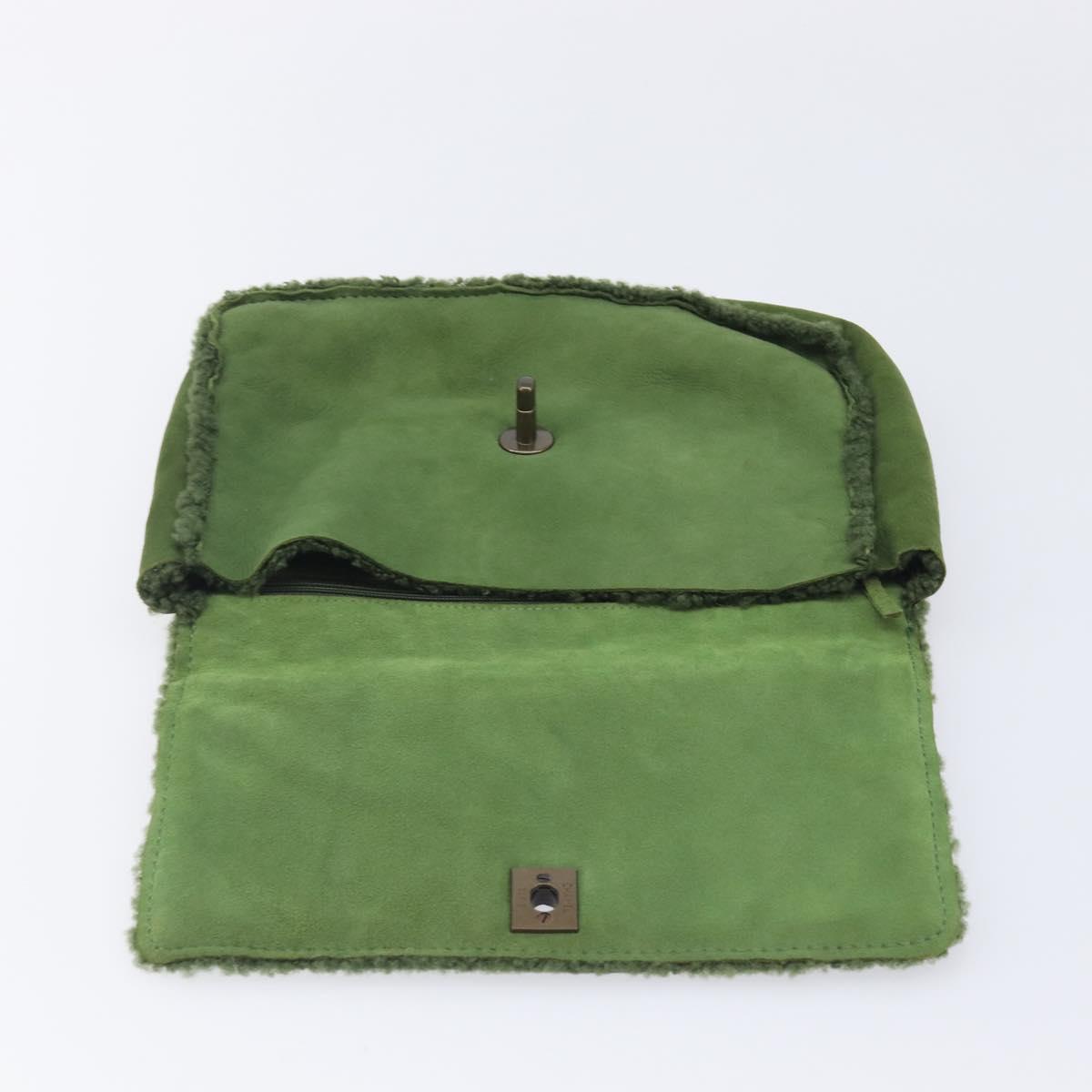 CHANEL Clutch Bag Mouton Green Silver CC Auth 212954V
