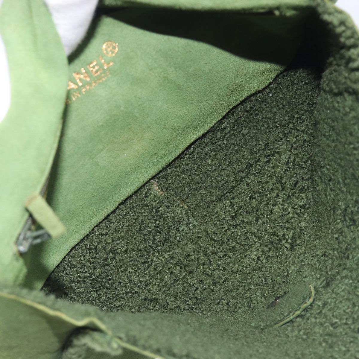CHANEL Clutch Bag Mouton Green Silver CC Auth 212954V
