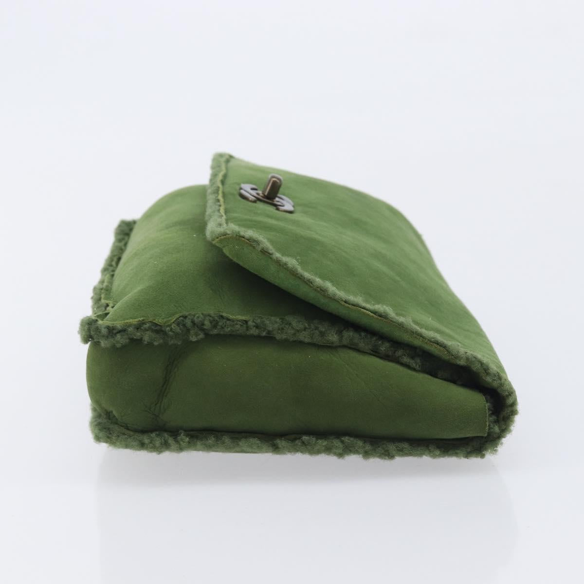 CHANEL Clutch Bag Mouton Green Silver CC Auth 212954V