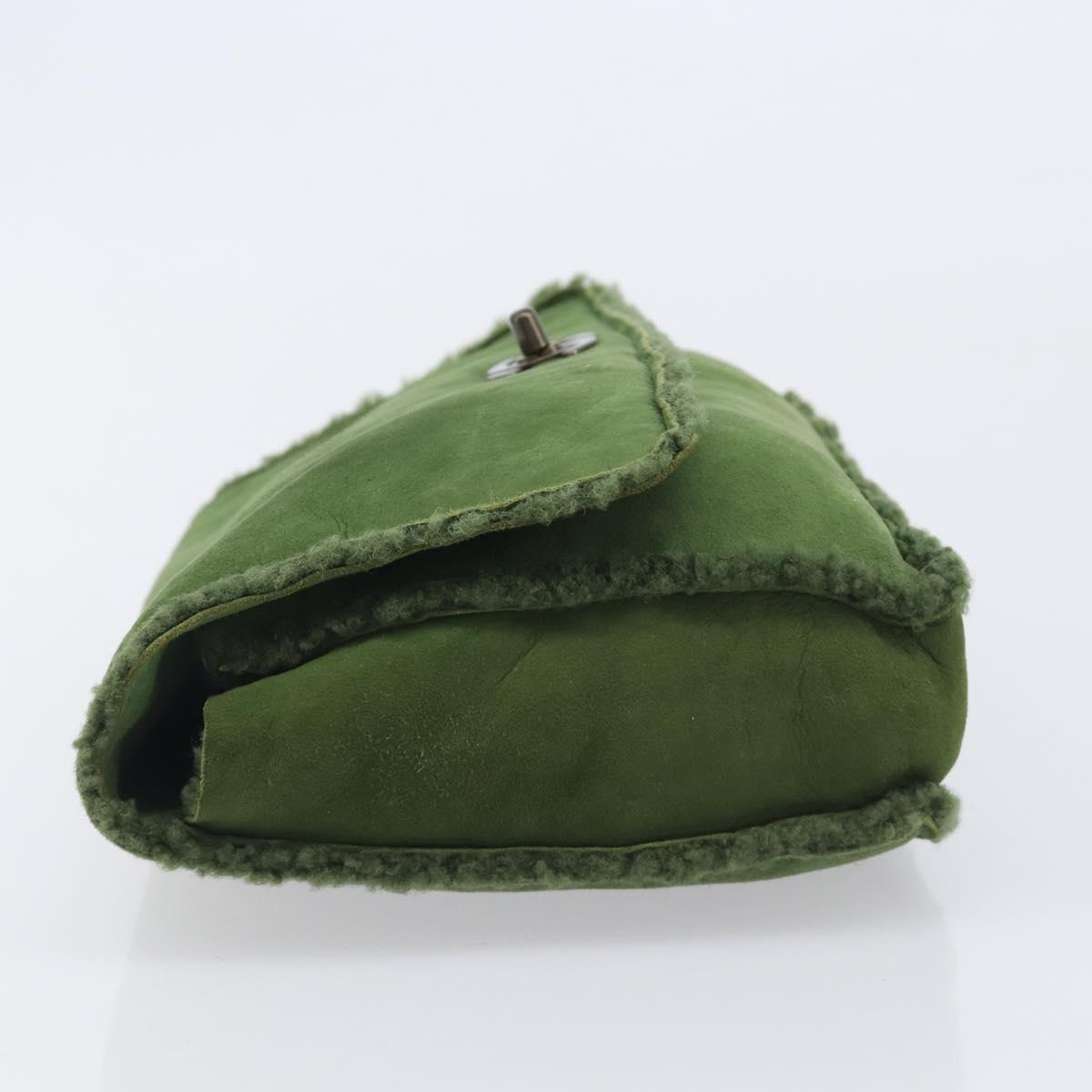 CHANEL Clutch Bag Mouton Green Silver CC Auth 212954V