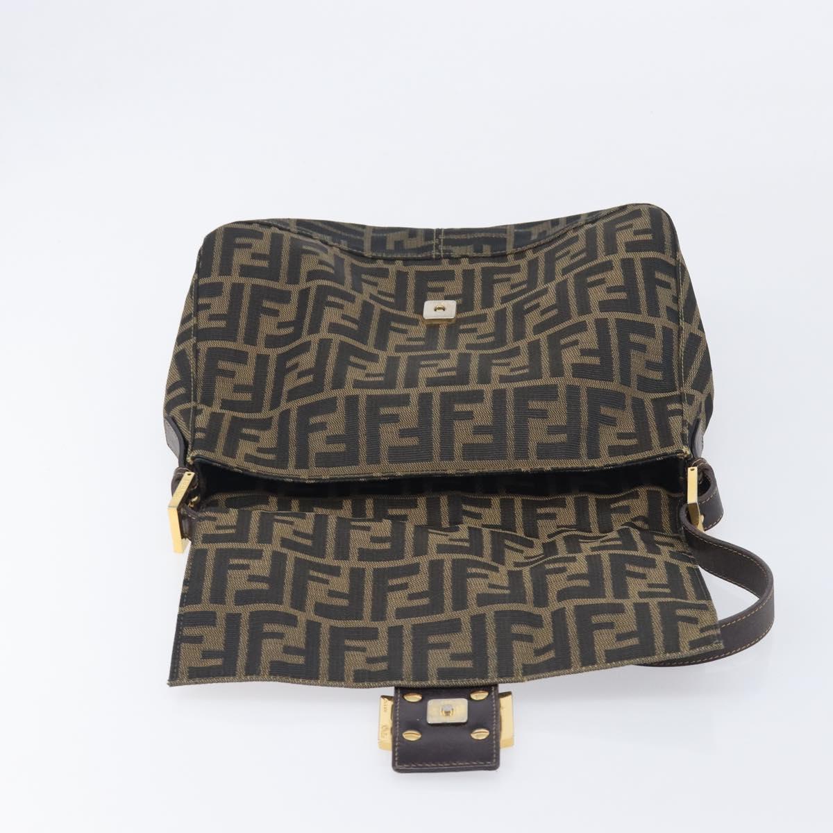 FENDI Zucca Canvas Mamma Baguette Shoulder Bag Brown Black Auth 212955A