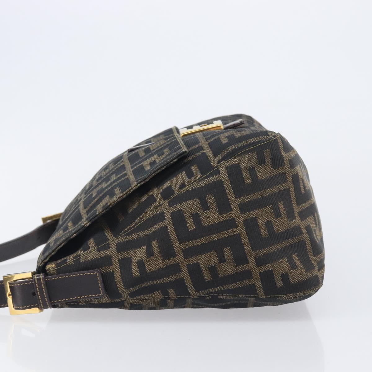 FENDI Zucca Canvas Mamma Baguette Shoulder Bag Brown Black Auth 212955A
