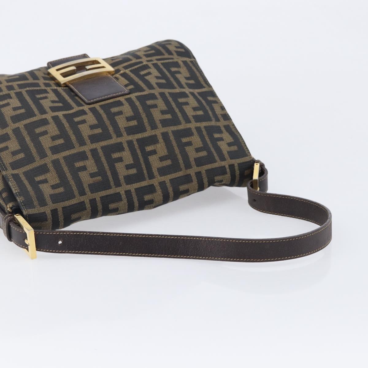 FENDI Zucca Canvas Mamma Baguette Shoulder Bag Brown Black Auth 212955A