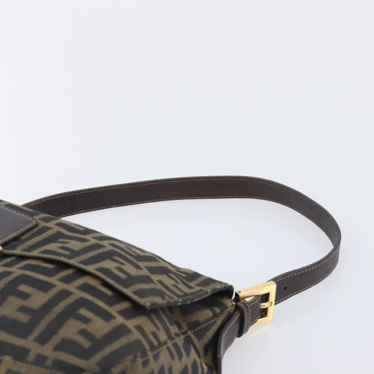 FENDI Zucca Canvas Mamma Baguette Shoulder Bag Brown Black Auth 212955A