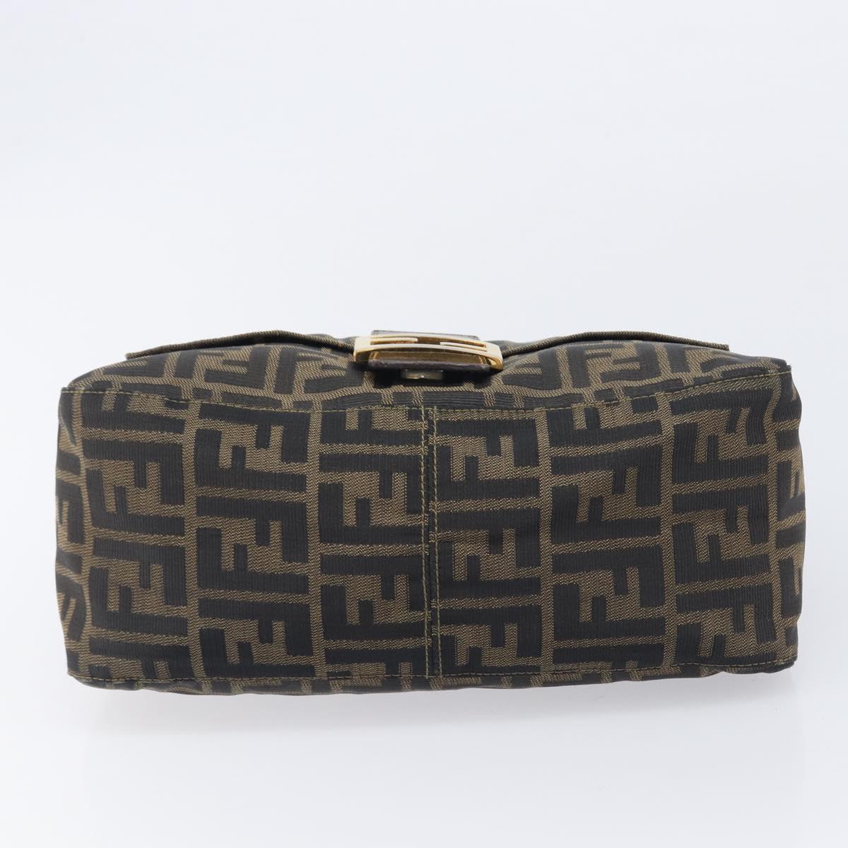 FENDI Zucca Canvas Mamma Baguette Shoulder Bag Brown Black Auth 212955A