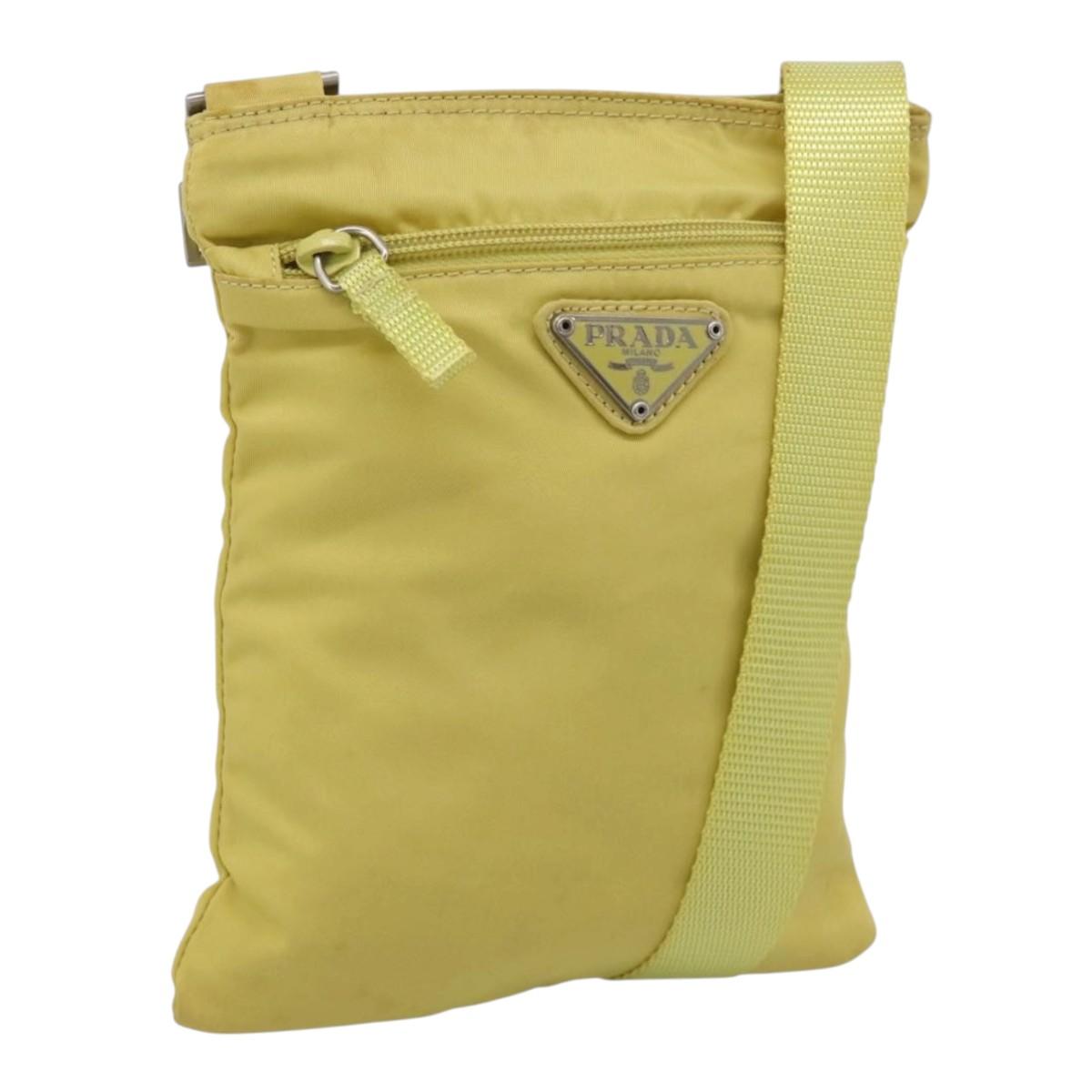 PRADA Shoulder Bag Nylon Yellow Silver Auth 212976