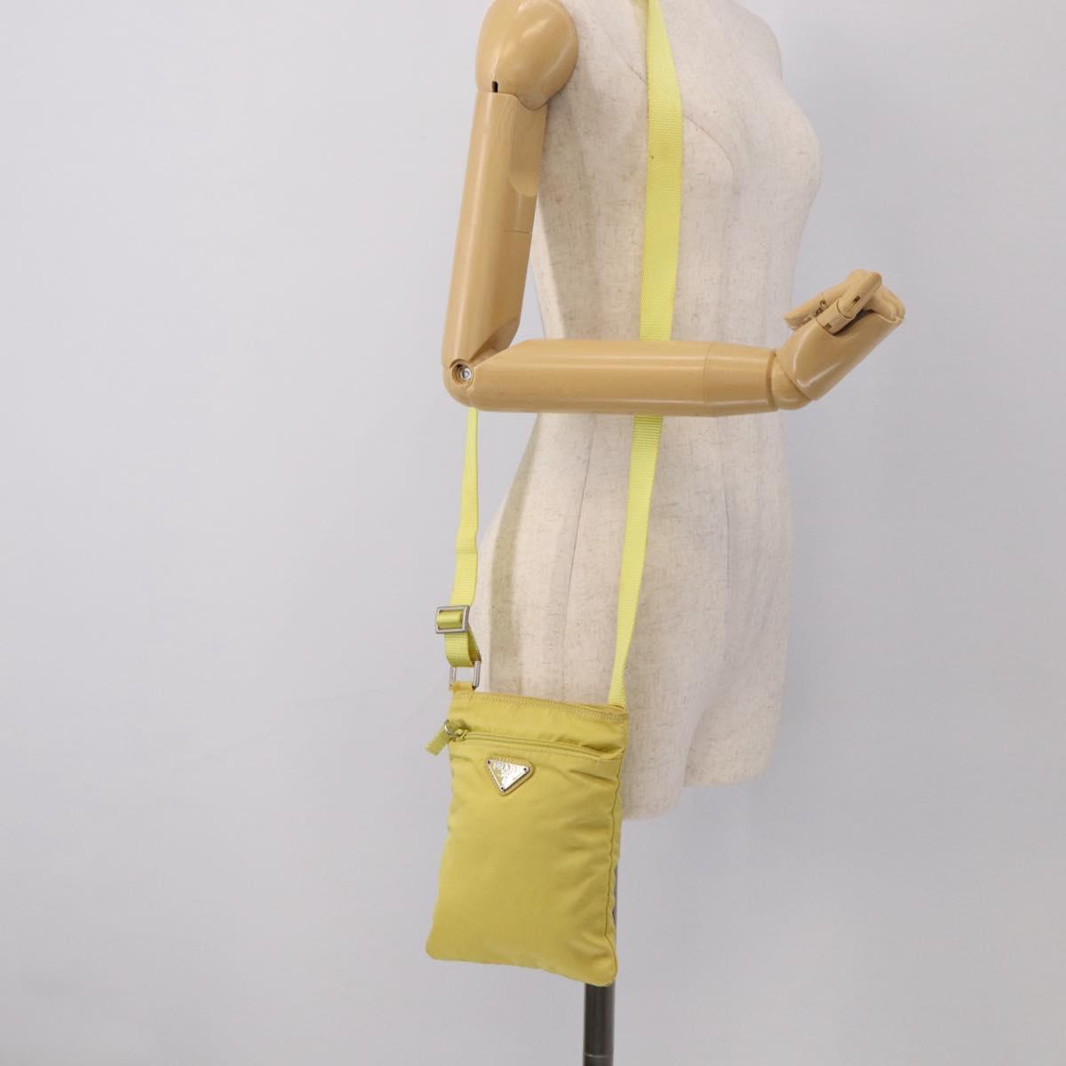 PRADA Shoulder Bag Nylon Yellow Silver Auth 212976