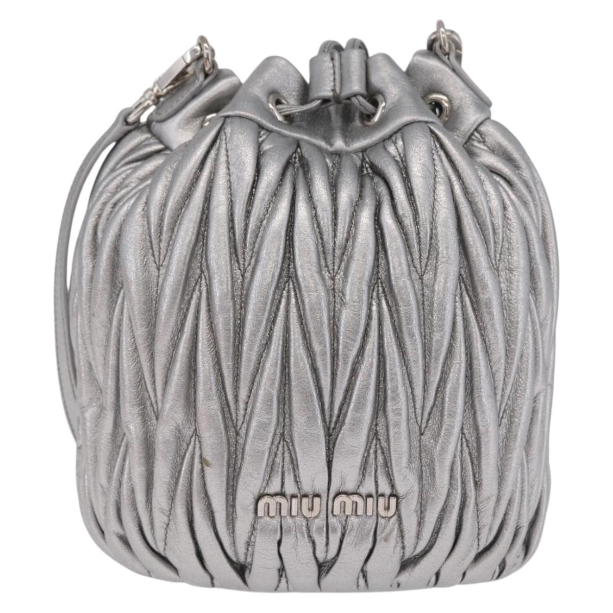 Miu Miu Matelasse Purse Shoulder Bag Leather Silver Auth 212978V