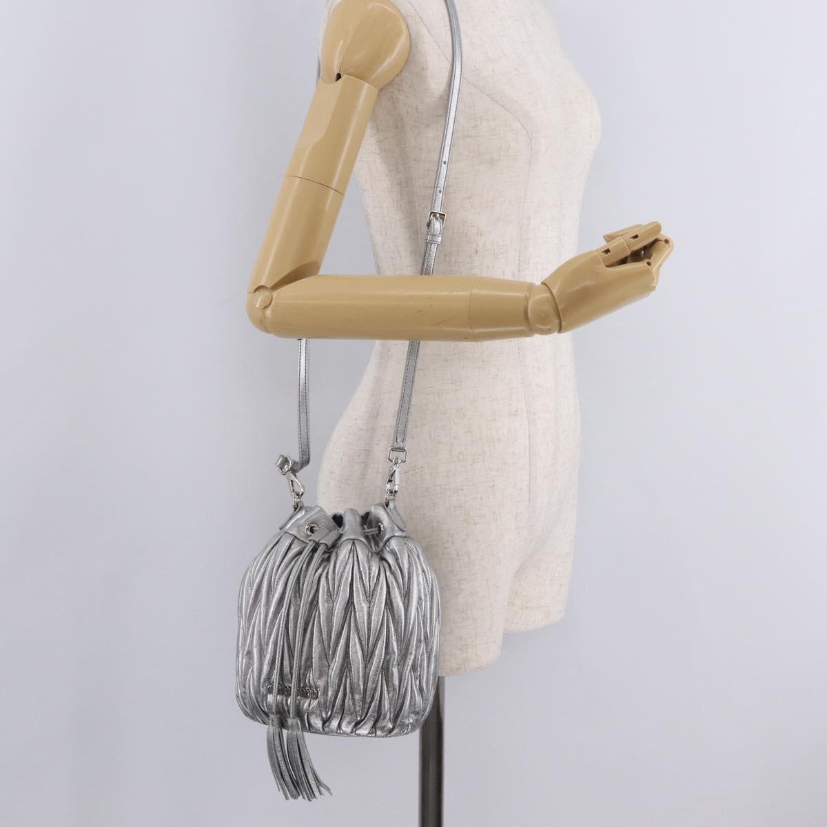 Miu Miu Matelasse Purse Shoulder Bag Leather Silver Auth 212978V
