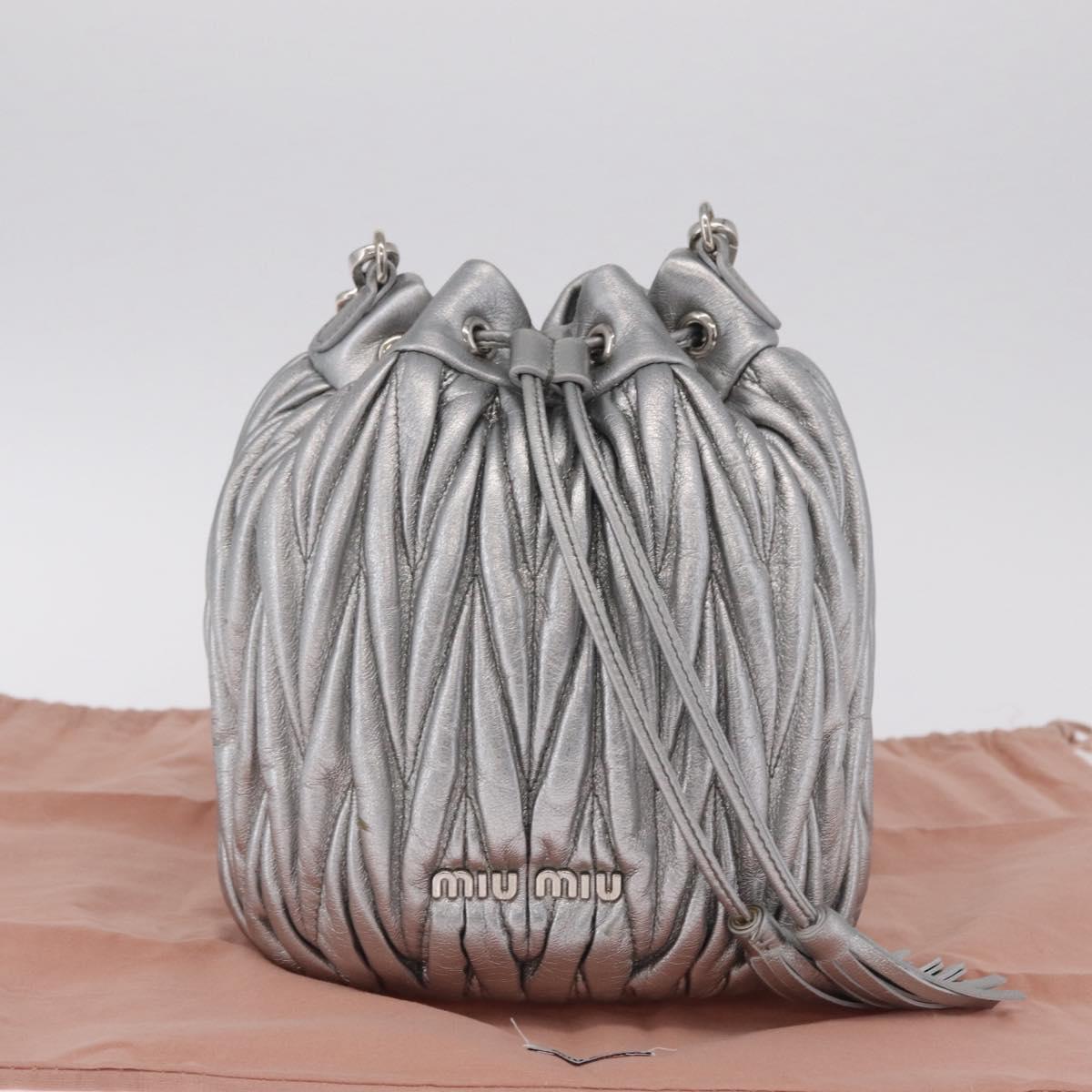Miu Miu Matelasse Purse Shoulder Bag Leather Silver Auth 212978V