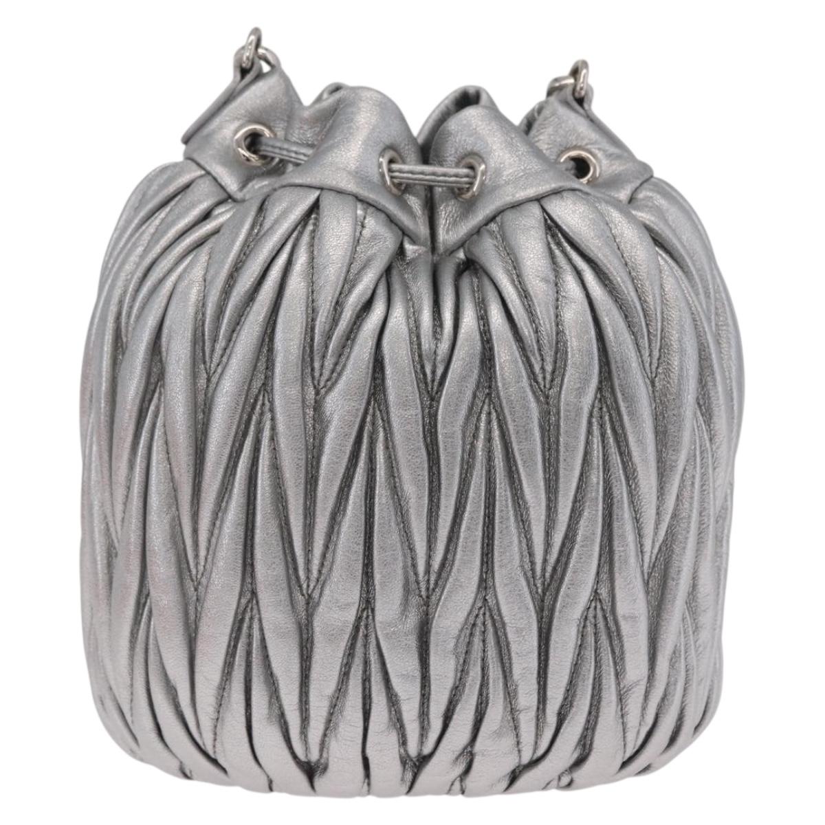 Miu Miu Matelasse Purse Shoulder Bag Leather Silver Auth 212978V