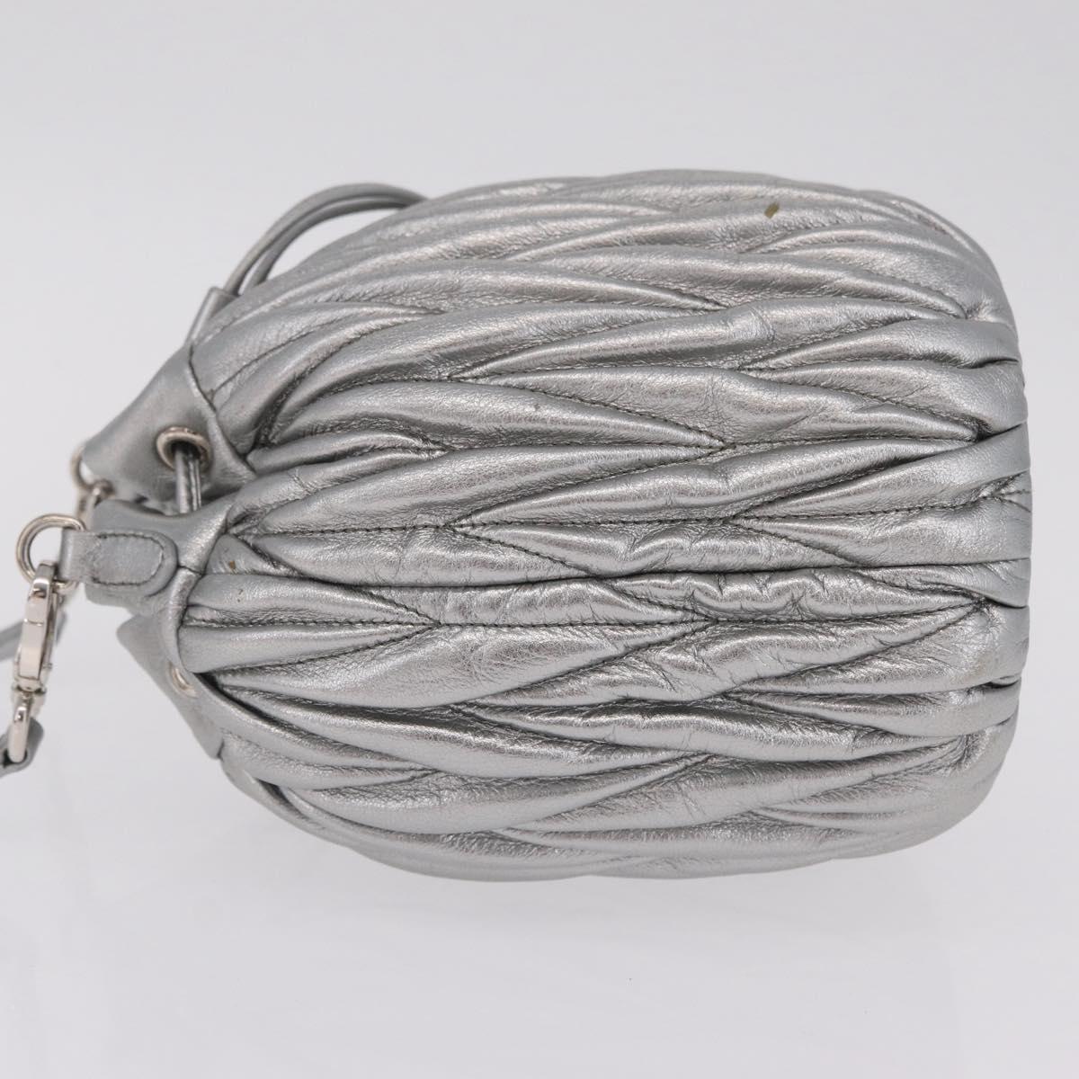 Miu Miu Matelasse Purse Shoulder Bag Leather Silver Auth 212978V