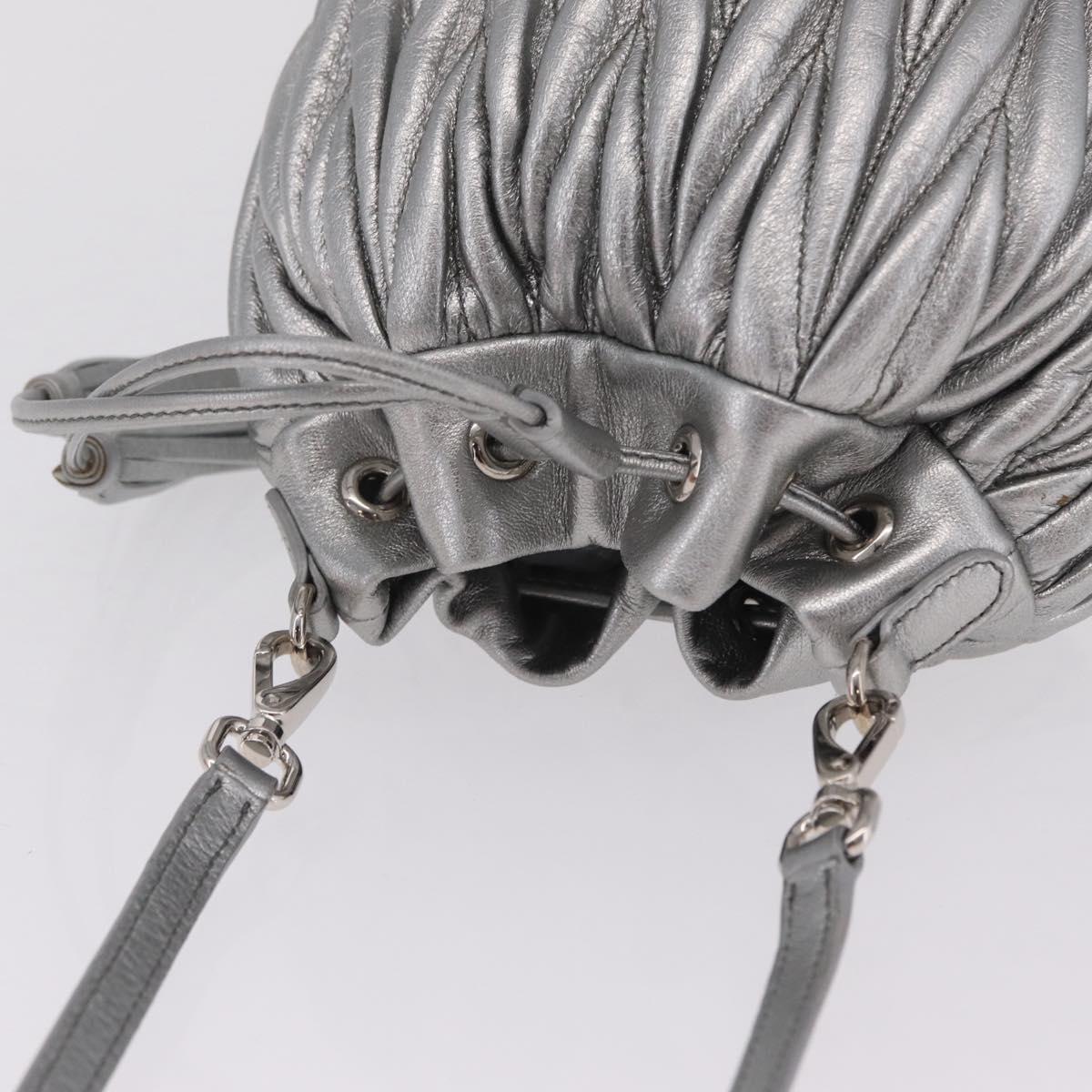 Miu Miu Matelasse Purse Shoulder Bag Leather Silver Auth 212978V