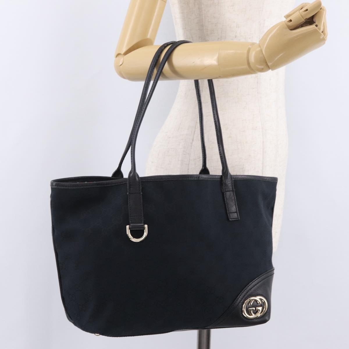 GUCCI GG Canvas Hand Bag Black Gold 169946 Auth 213000