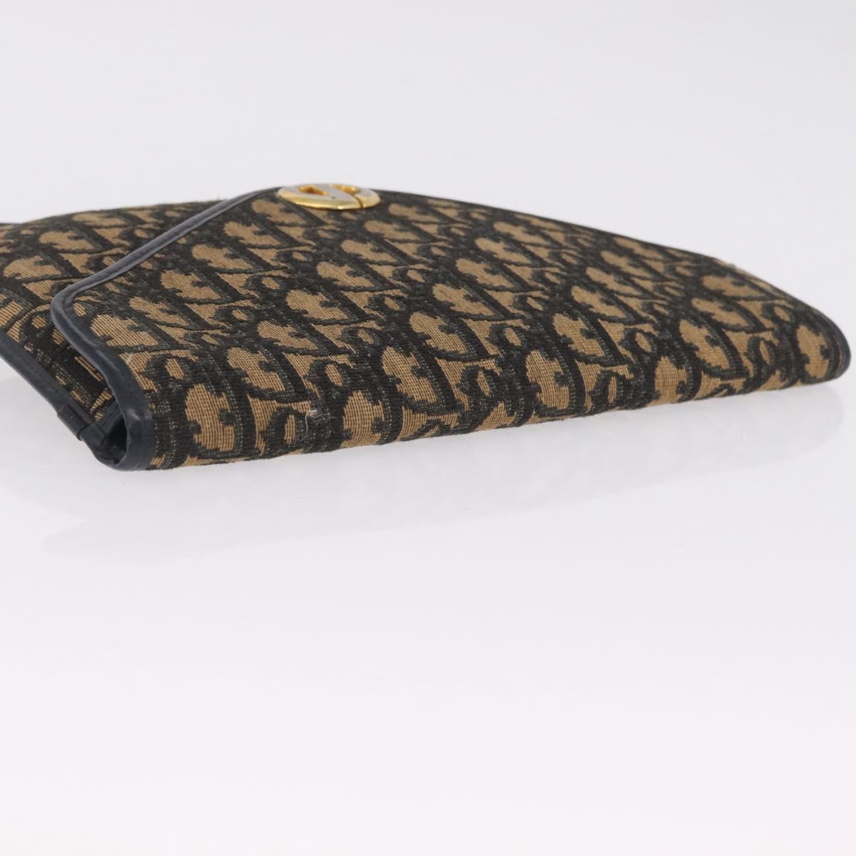 Christian Dior Trotter Canvas Clutch Bag Navy Gold Auth 213001