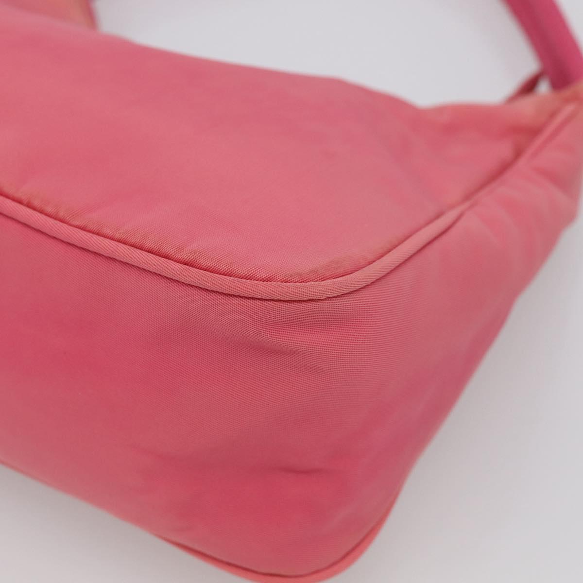 PRADA Hand Pouch Hand Bag Nylon Pink Silver Auth 213002