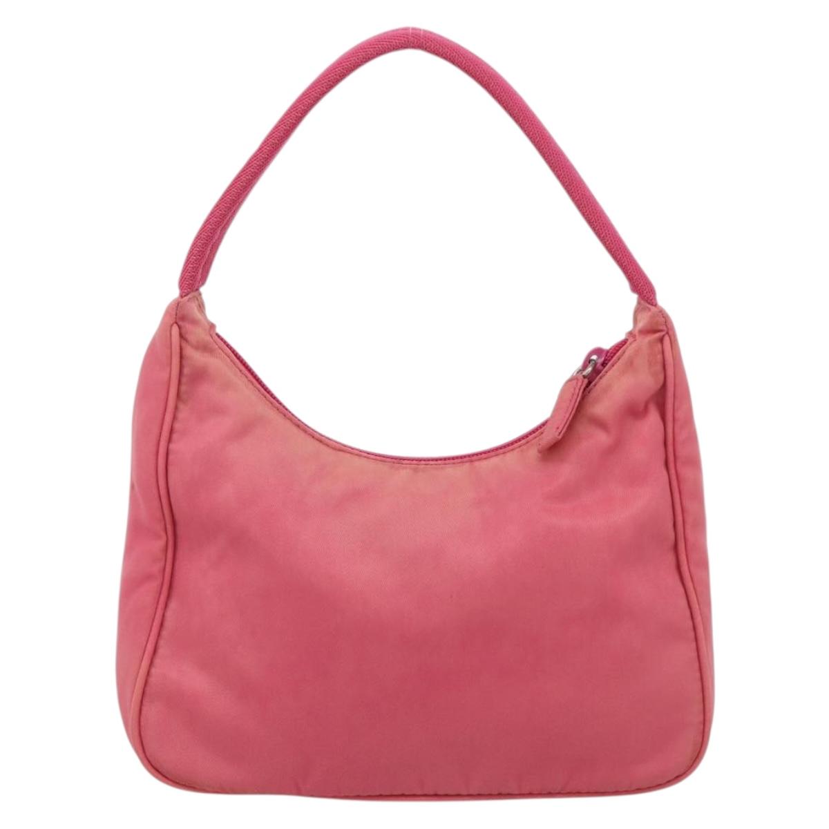 PRADA Hand Pouch Hand Bag Nylon Pink Silver Auth 213002