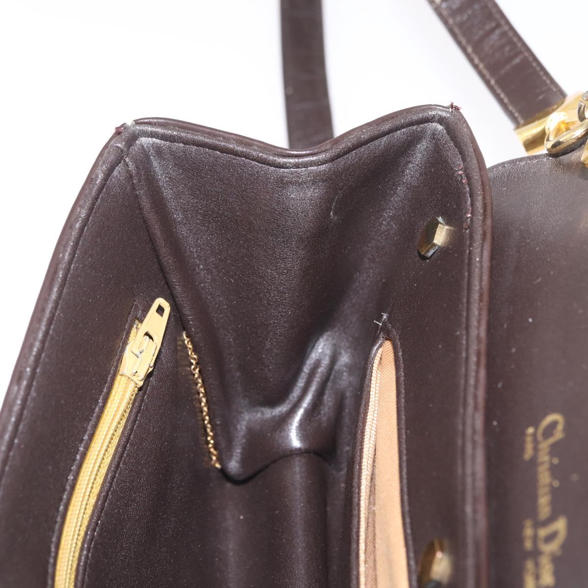 Christian Dior Shoulder Bag Leather Brown Gold Auth 213003