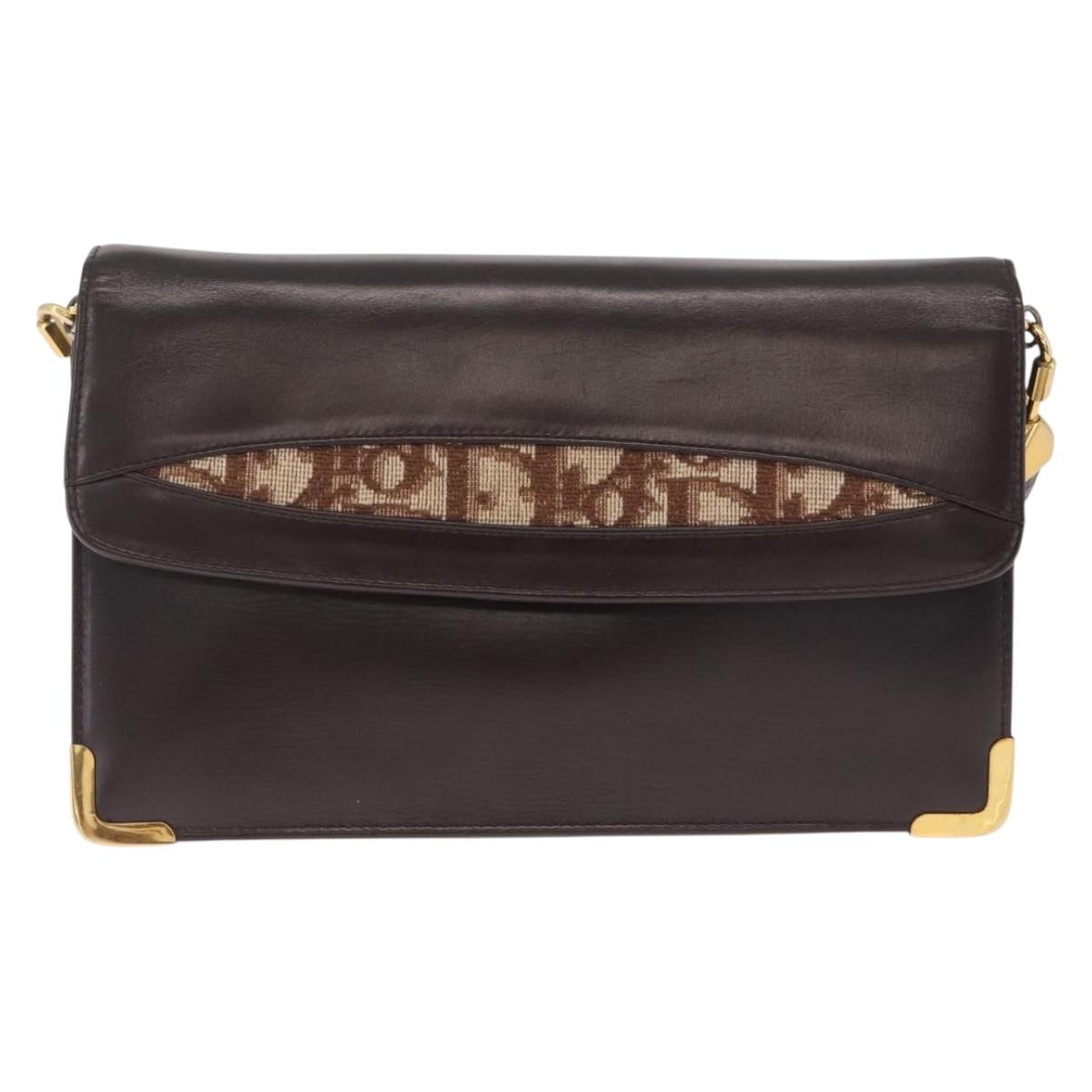 Christian Dior Shoulder Bag Leather Brown Gold Auth 213003