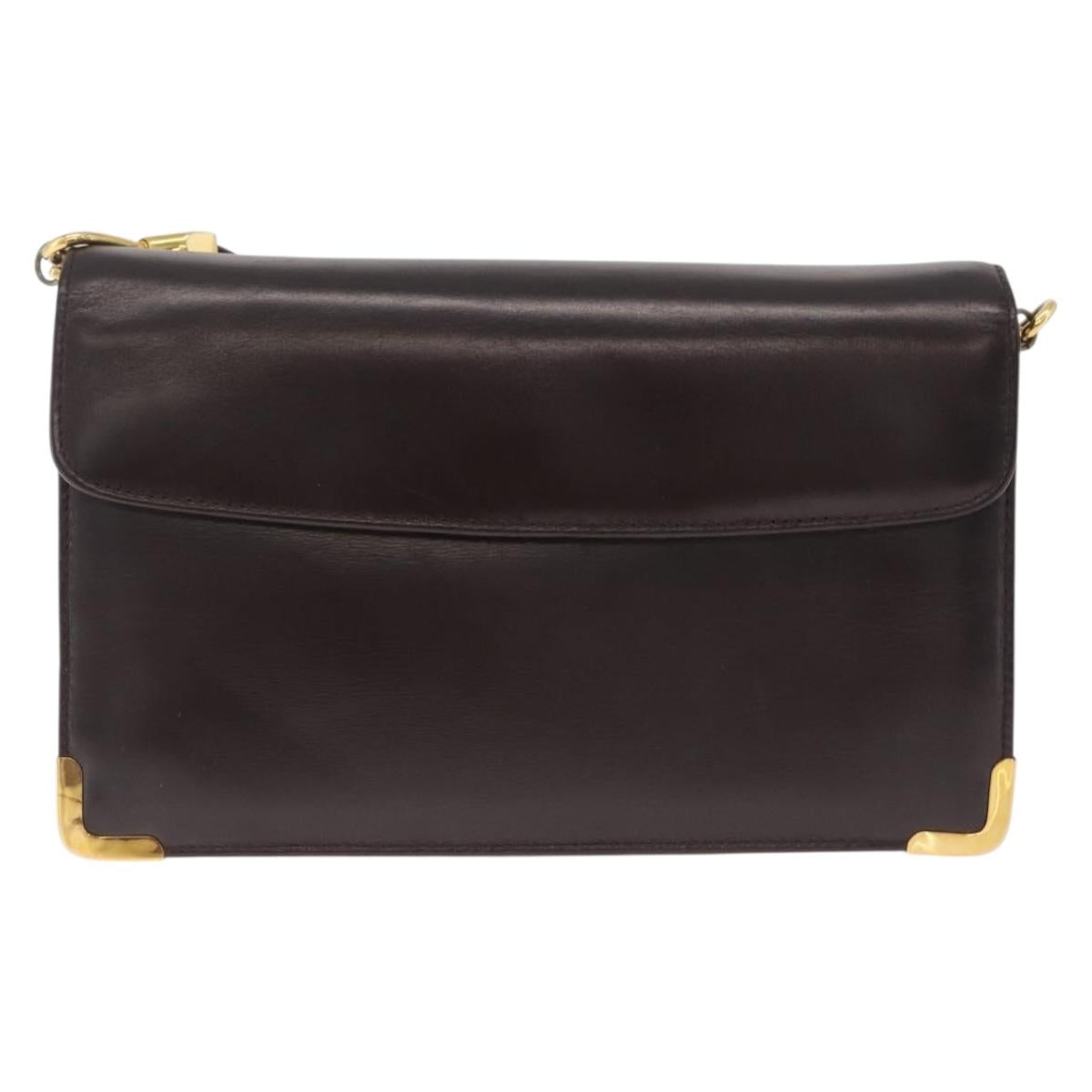 Christian Dior Shoulder Bag Leather Brown Gold Auth 213003