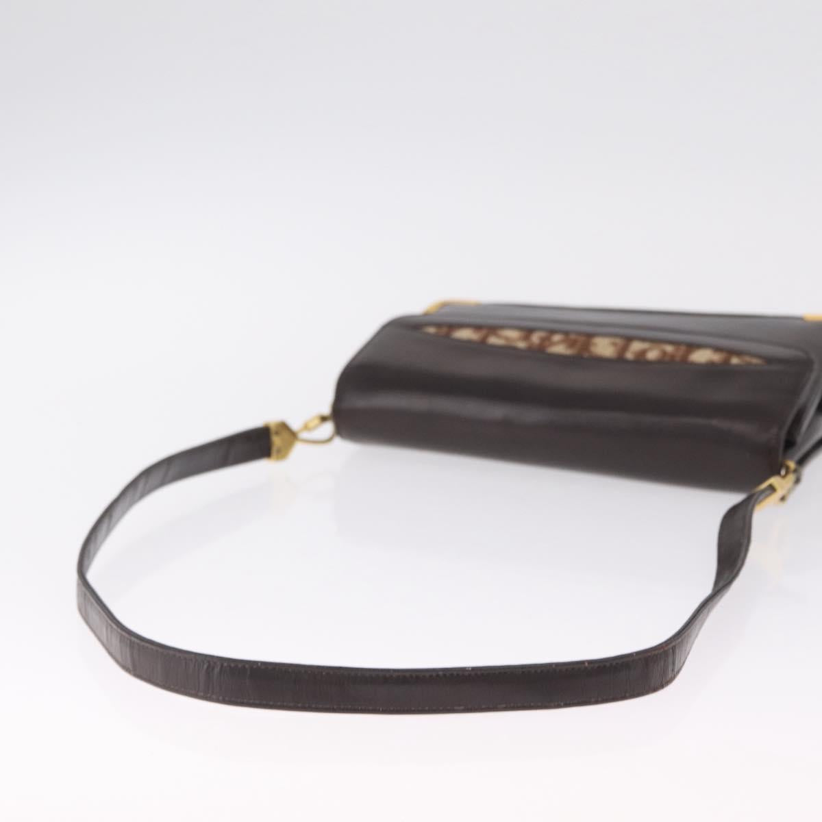 Christian Dior Shoulder Bag Leather Brown Gold Auth 213003