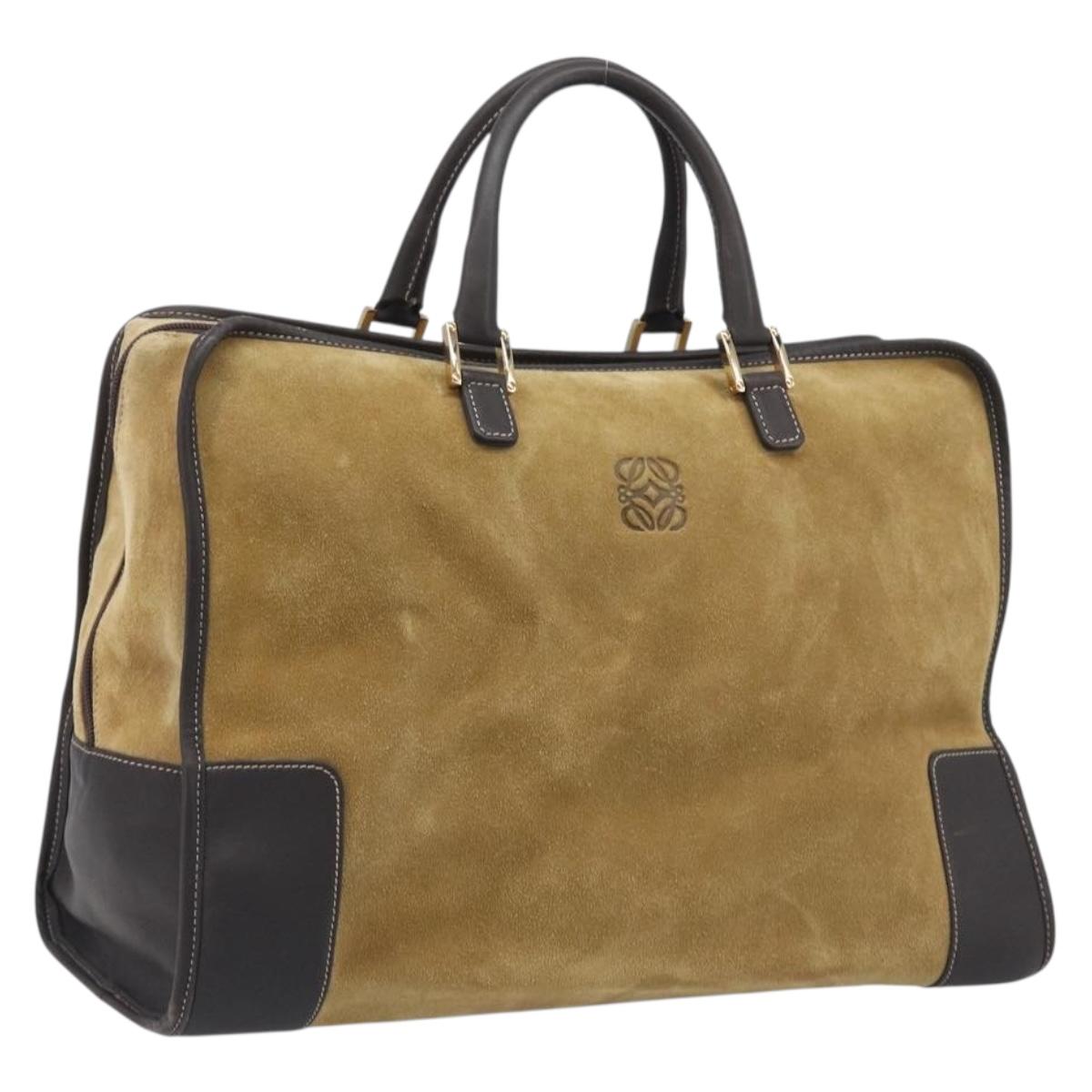 LOEWE Anagram Amazona 40 Hand Bag Suede Leather Brown Gold Auth 213005A