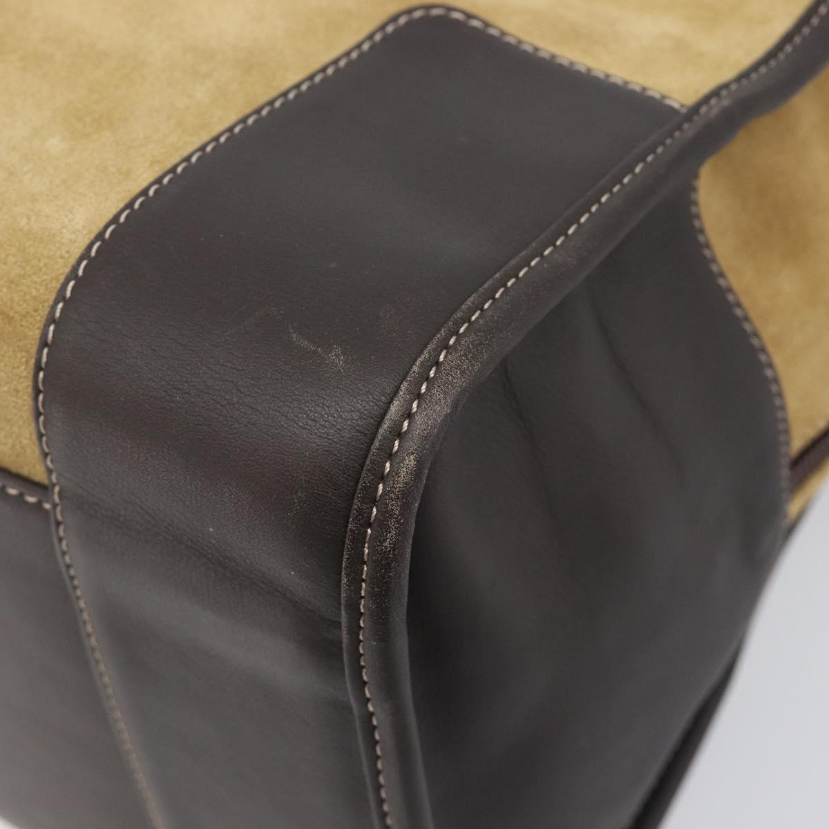 LOEWE Anagram Amazona 40 Hand Bag Suede Leather Brown Gold Auth 213005A
