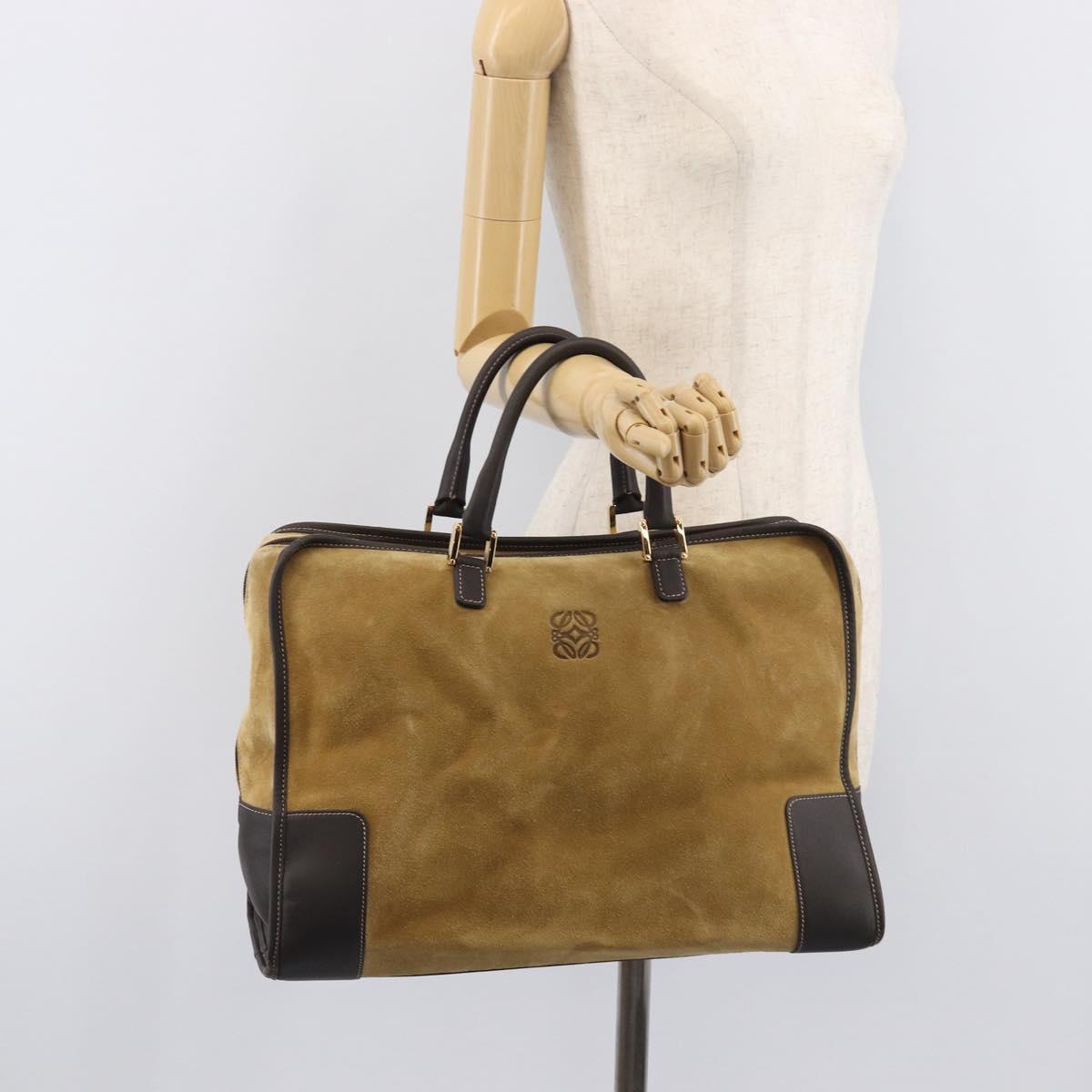 LOEWE Anagram Amazona 40 Hand Bag Suede Leather Brown Gold Auth 213005A