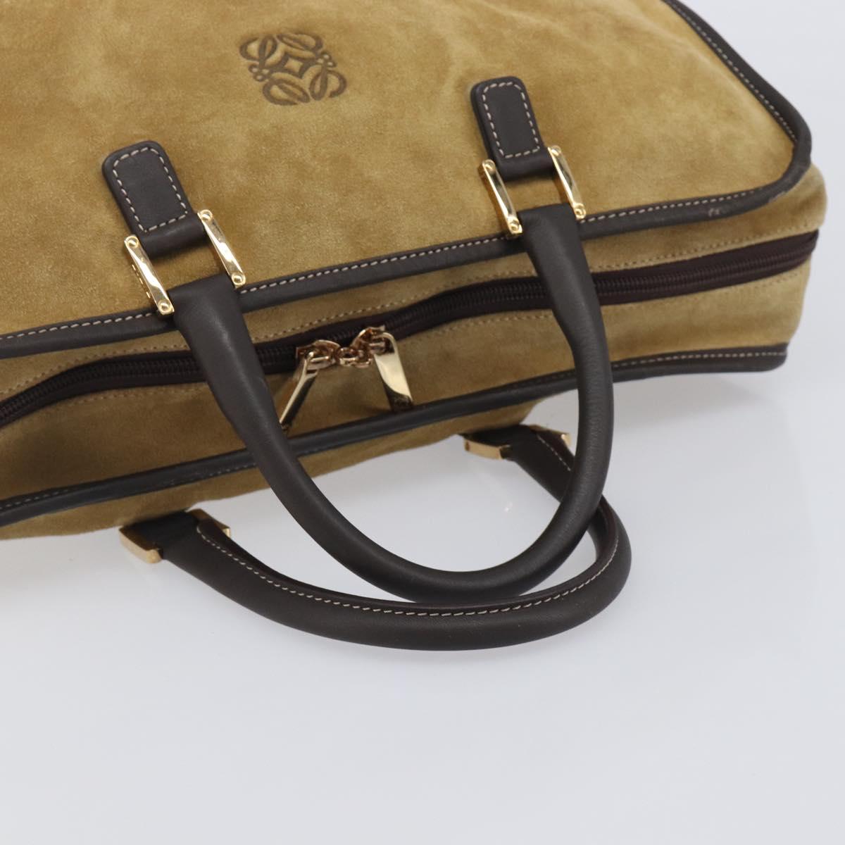 LOEWE Anagram Amazona 40 Hand Bag Suede Leather Brown Gold Auth 213005A