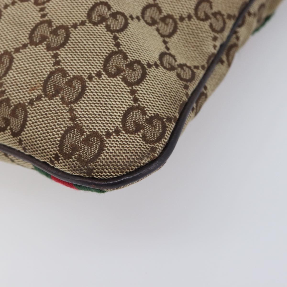 GUCCI GG Canvas Web Sherry Line Shoulder Bag Beige Gold 144388 Auth 213011A