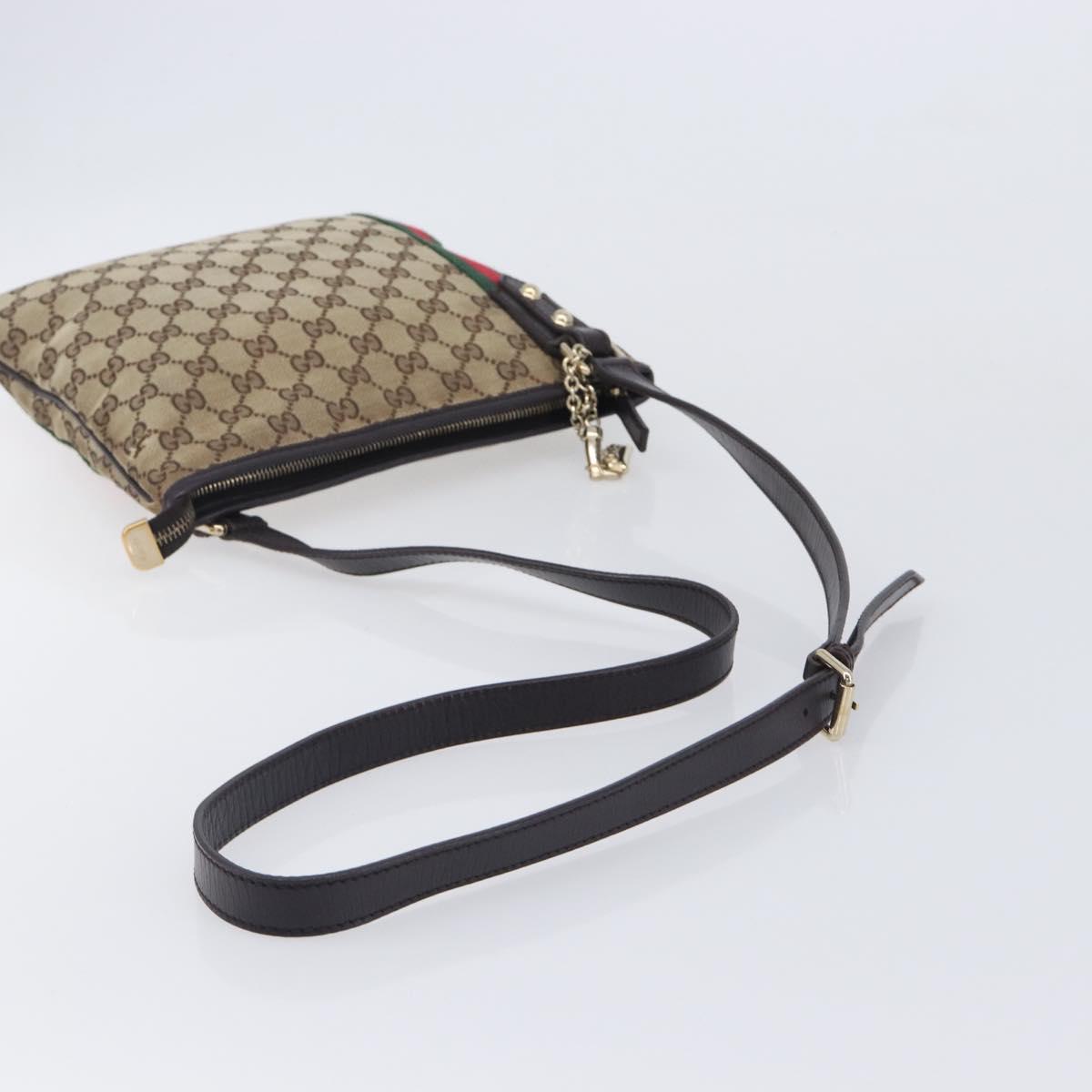 GUCCI GG Canvas Web Sherry Line Shoulder Bag Beige Gold 144388 Auth 213011A