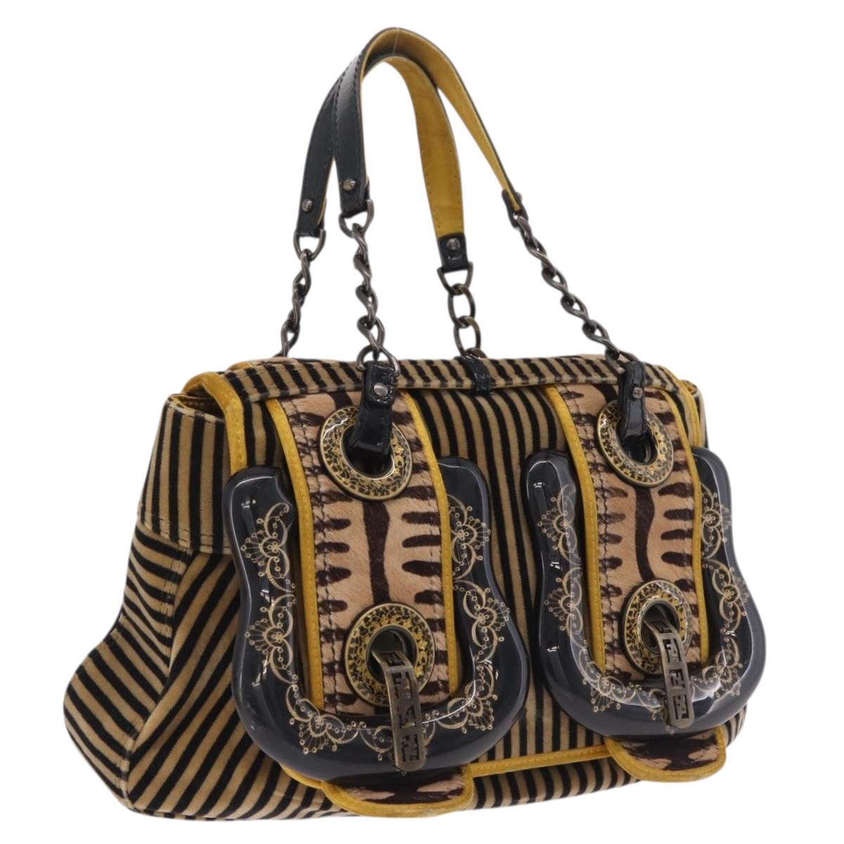 FENDI Chain Shoulder Bag Velvet Beige Auth 213013V