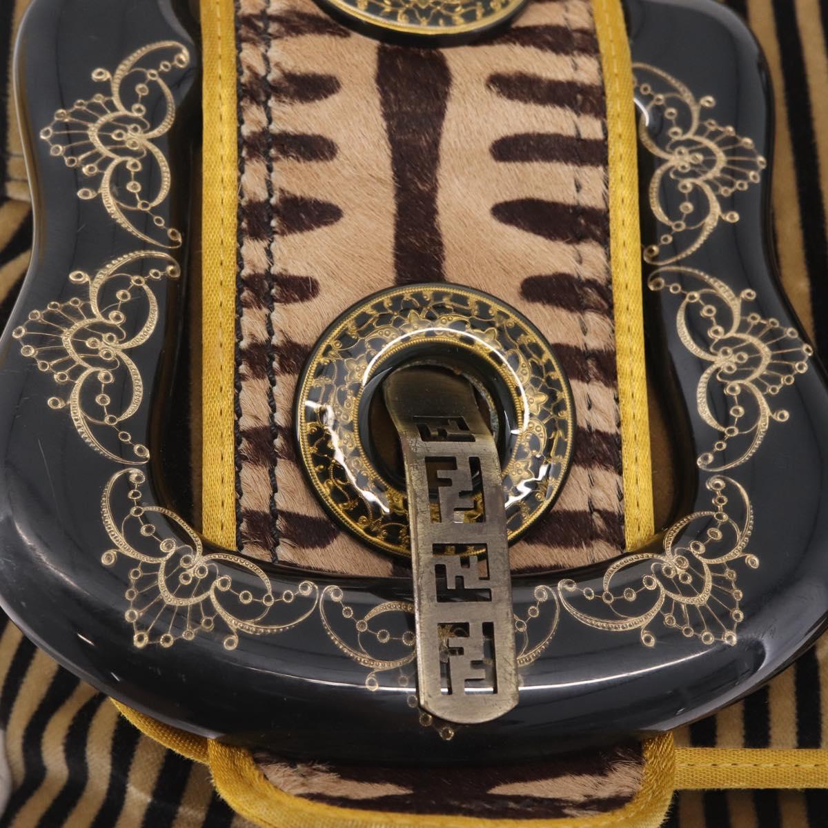 FENDI Chain Shoulder Bag Velvet Beige Auth 213013V