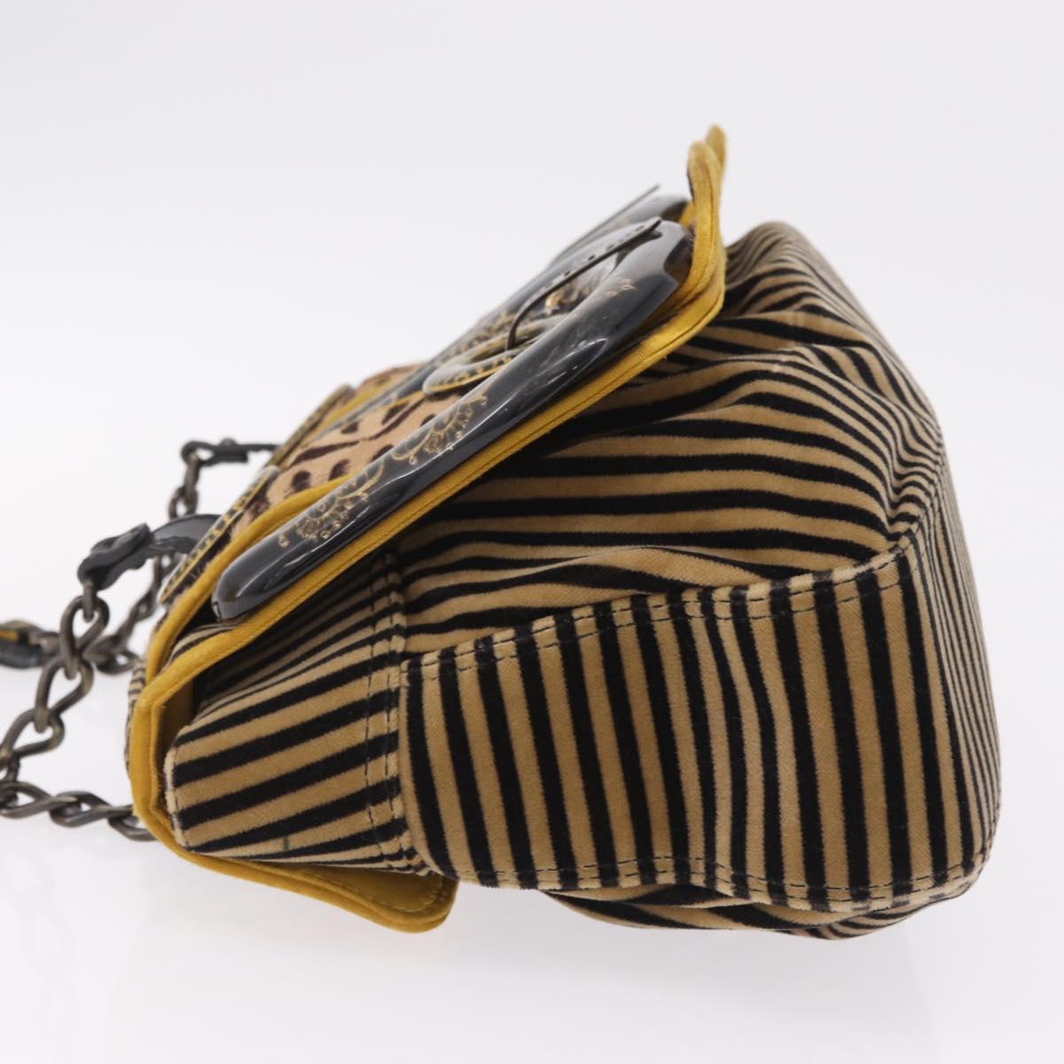 FENDI Chain Shoulder Bag Velvet Beige Auth 213013V