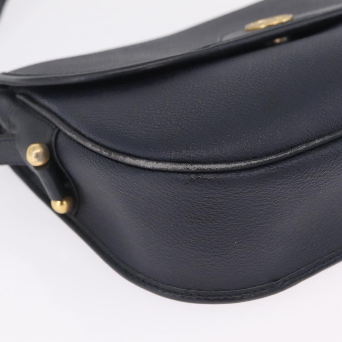 Christian Dior Honeycomb Canvas Shoulder Bag PVC Navy Gold Auth 213015