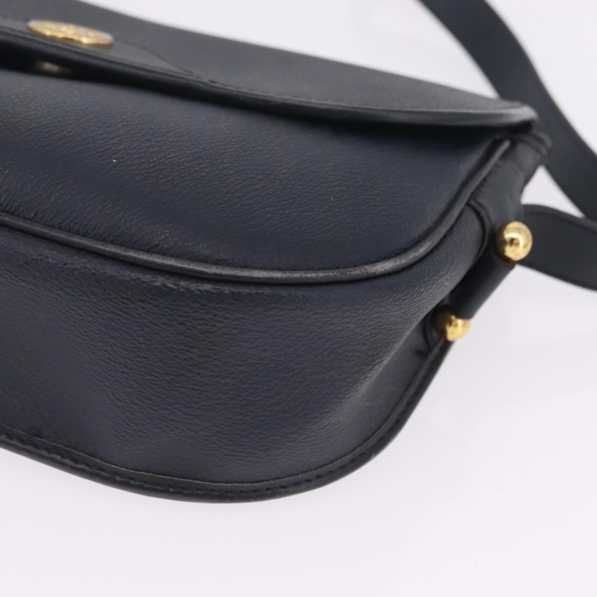 Christian Dior Honeycomb Canvas Shoulder Bag PVC Navy Gold Auth 213015