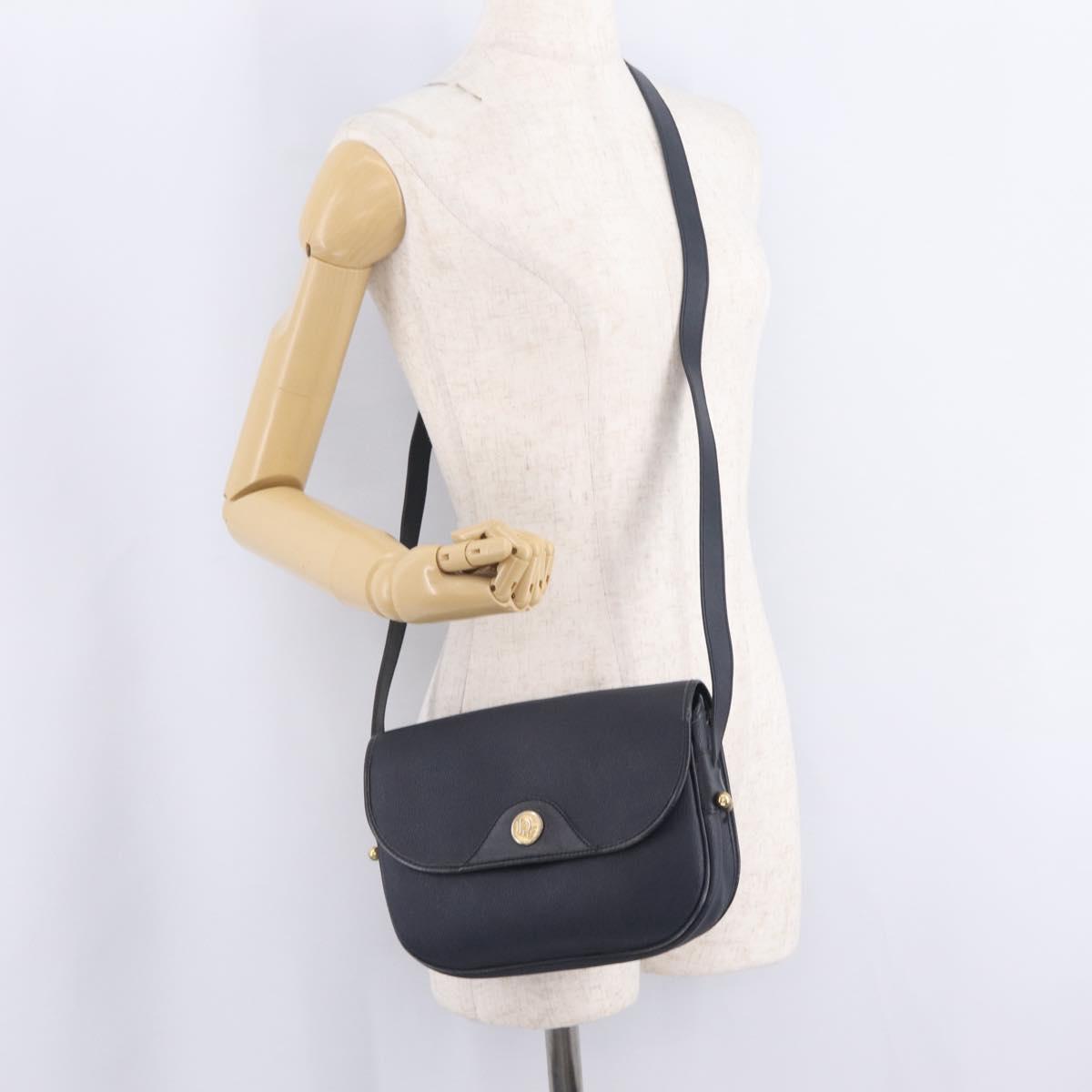 Christian Dior Honeycomb Canvas Shoulder Bag PVC Navy Gold Auth 213015