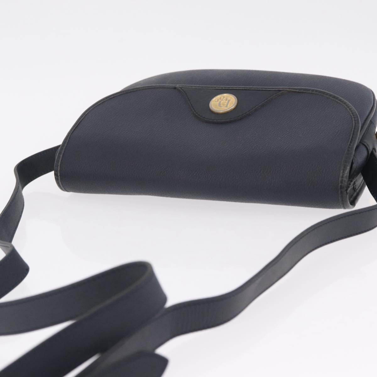 Christian Dior Honeycomb Canvas Shoulder Bag PVC Navy Gold Auth 213015