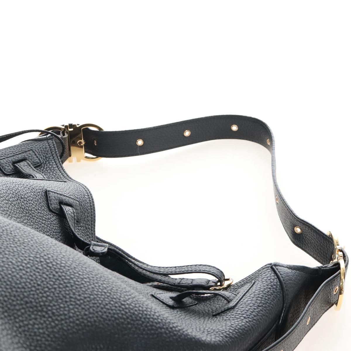 Salvatore Ferragamo Gancini Shoulder Bag Leather Black Gold Auth 213016M